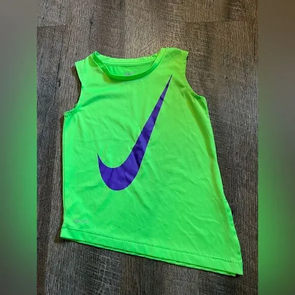 Nike Girls Dri-Fit Tank Top Neon Green Purple Swoosh Size 5/6 - Picture 2 of 8